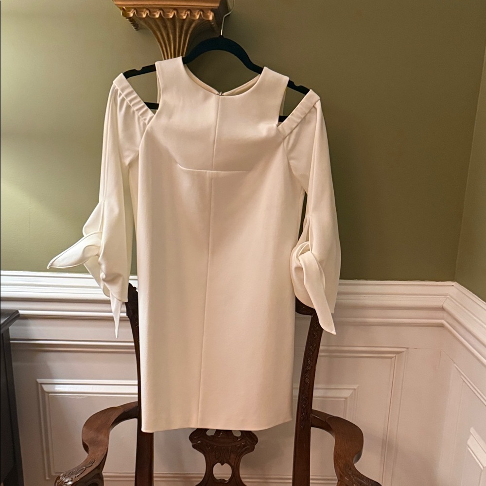 Tibi White Cold-Shoulder Long Sleeve Shift Dress